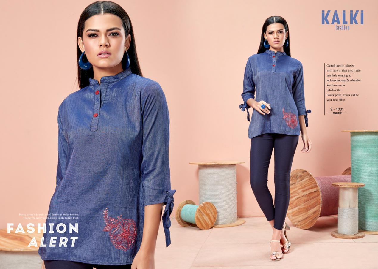 Rida Designer Denim Pure Silk Tops by Kalki Fashion Rida Designer Denim Pure Silk Tops by Kalki Fashion